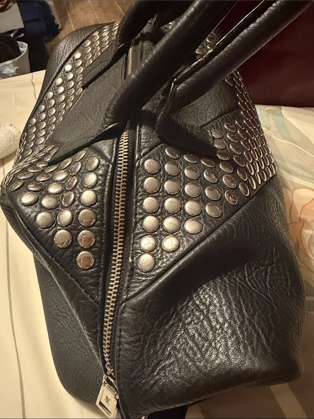 YSL Studded Black Leather Satchel Bag